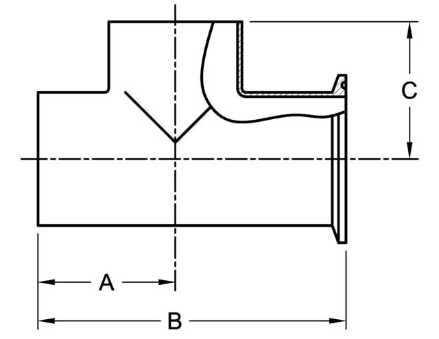 7WMW TEE, WELD X CLAMP X WELD OUTLET